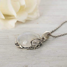 Load image into Gallery viewer, 925 Sterling Silver Natural Moonstone Necklace - 14mm White Iridescent Round Gemstone Pendant, June Gemini Birthstone Birthday Present - Unique Handmade Artisan Jewelry, Vintage Style Gift for Women
