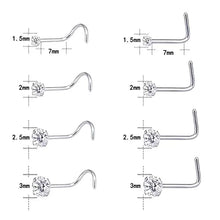 Load image into Gallery viewer, 8pcs 20G Hypoallergenic Nose Screw Studs Round Diamond Surgical Steel Nose Rings Piercing Set
