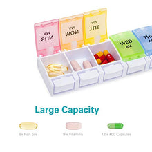 Load image into Gallery viewer, AM PM Weekly 7 Day Pill Organizer, Sukuos Large Daily Pill Cases Pill Box with Easy Push Button Design for Pills/Vitamin/Fish Oil/Supplements (Rainbow)
