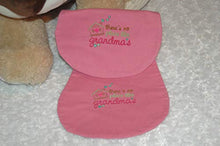 Load image into Gallery viewer, Handmade Embroidered Flannel Burp Cloth, Bubblegum Pink  "There's No Place Like Grandma's" Double sided Hour Glass Shaped Flannel Burp Cloths
