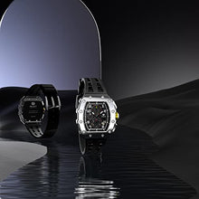 Load image into Gallery viewer, TSAR BOMBA Luxury Mens Watches Square Analog 50M Waterproof Tonneau Chronograph Replica Unique Cool Sport Watch for Men Premium Men’s Silver Wrist Watch Quartz Stylish Design with Silicone Strap

