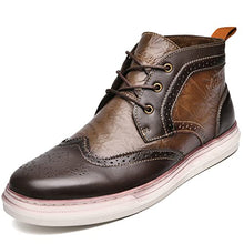 Load image into Gallery viewer, Casual Wingtip Oxford Leather Sneaker Boots for Men Arkbird Men's Fashion Mid-Top Walking Shoes Lightweight Khaki Size 10
