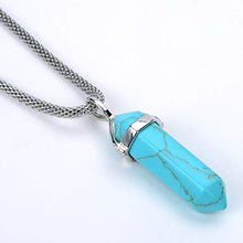 Load image into Gallery viewer, Tacool Gemstone Hexagonal Pointed Reiki Chakra Beaded Pendant Neclace Stainless Steel Chain 18 Inches (Blue Howlite Turquoise)
