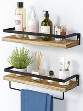Load image into Gallery viewer, AMADA HOMEFURNISHING Floating Shelves, Bathroom Shelf with Towel Bar, Wall Shelves for Bathroom/Living Room/Kitchen/Bedroom, Light Brown Shelves 2 Sets - AMFS01
