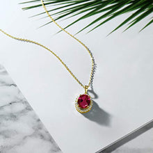 Load image into Gallery viewer, Gem Stone King 18K Yellow Gold Plated Silver Red Created Ruby Pendant Necklace For Women (4.40 Cttw, Oval 11X9MM, with 18 Inch Chain)
