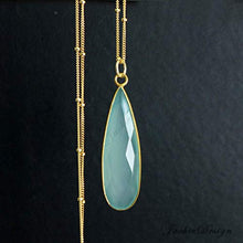 Load image into Gallery viewer, Aqua Chalcedony Tear Drop Pendant Gold Filled Chain 24 inch Necklace Z50

