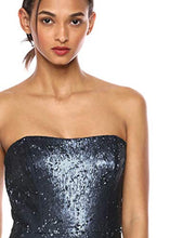 Load image into Gallery viewer, Dress the Population Women's Ellen Strapless Dress Solid Crepe Long Gown W Slit, Navy Sequin, L
