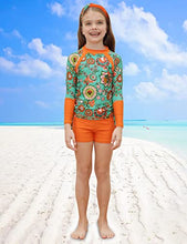 Load image into Gallery viewer, GRACE KARIN Girls Rash Guard Swimsuit Girls Long Sleeve 2-Piece Boyshort Swimwear Orange 6Y
