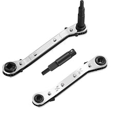Load image into Gallery viewer, Hvac Service Wrench Refrigeration Service Wrench Set, 3/8 to 1/4, 5/16 x 1/4, Ratchet Wrench Refrigeration Tool Set Air Conditioner Valve with Hexagon Bit Adapter Kit for Equipment Repair
