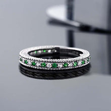 Load image into Gallery viewer, Gem Stone King 925 Sterling Silver Green Simulated Emerald and White Created Sapphire Anniversary Wedding Band Ring For Women (0.48 Cttw, Available 5,6,7,8,9) (Size 7)

