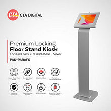 Load image into Gallery viewer, Locking Floor Stand - CTA Premium Locking Floor Stand Kiosk with Heavy-Duty Locking Enclosure and Frame for iPad 7th/ 8th/ 9th Gen 10.2", iPad Pro 11", Surface Go, Galaxy Tab S5E, &amp; More (PAD-PARAFS)
