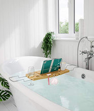 Load image into Gallery viewer, Umbra Aquala Bathtub Tray Extendable, Bamboo Luxury Bath Caddy, 71.1 x 21.6 x 3.8 cm, Natural
