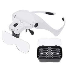 Load image into Gallery viewer, Pstars LED Illuminated Headband Magnifier with Bonus Cleaning Cloth and 5 Detachable Lenses 1X, 1.5X, 2X, 2.5X 3.5X Hands-Free Head Worn Lighted Magnifying Glass
