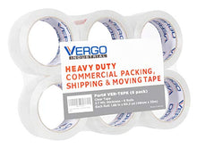 Load image into Gallery viewer, Vergo Industrial Heavy Duty Clear Packing Tape 2.7mil for Moving Packaging Shipping and Office (6 Pack)
