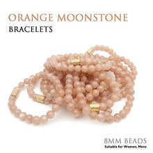 Load image into Gallery viewer, Morchic Orange Moonstone Crystal Gem Semi Precious Womens Girls Stretch Bracelet, Real Natural Sunstone Gemstone Beads 8mm Classic Simple Design Birthday Gift Birthstone 7.5 Inch
