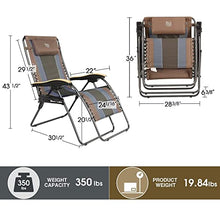 Load image into Gallery viewer, TIMBER RIDGE Oversized Zero Gravity Chair, Folding Patio Lounge Chair with Adjustable Headrest, XL Padded Reclining Lawn Chair with Cup Holder for Outdoor Garden, Support up to 350lbs(Brown)

