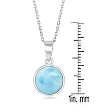 Load image into Gallery viewer, Sterling Silver High Polish Bezel-Set Round Natural Larimar 18" Pendant Necklace

