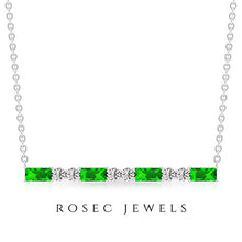 Load image into Gallery viewer, 0.61 CT Baguette Emerald Certified Diamond Bar Charm Pendant, Women Stacking May Birthstone Vintage Necklaces, Gold Engraved Bridal Layering Necklaces 10K Yellow Gold With Chain
