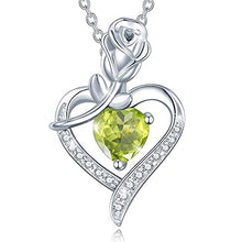 Load image into Gallery viewer, Agvana Fine Jewelry August Birthstone Necklace Bracelet for Women Sterling Silver Genuine Peridot CZ Rose Flower Heart Pendant Mothers Day Gifts for Mom Anniversary Birthday Gifts for Girls Her
