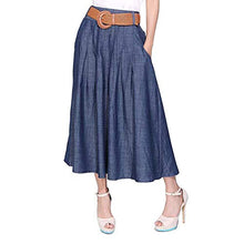 Load image into Gallery viewer, Kaachli Women's Midi Denim Skirt (with a Belt), Blue, (XL)
