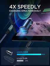 Load image into Gallery viewer, Car Charger, AINOPE Smallest 4.8A All Metal Car Charger Adapter Fast Charge USB Car Charger Flush Fit Compatible with iPhone 13/12/11 pro/XR/x/7/6s, iPad Air 2/Mini 3, Samsung Note 9/S10/S9/S8-Black
