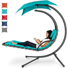Load image into Gallery viewer, Best Choice Products Hanging Curved Chaise Lounge Chair Swing for Backyard, Patio w/Pillow, Canopy, Stand - Teal
