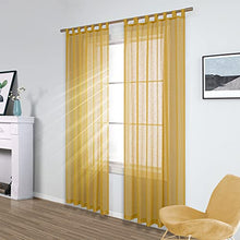 Load image into Gallery viewer, KOUFALL Gold Curtains 108 Inches Long for Patio Sliding Glass Door Outdoor 2 Panels Set Tab Top Extra Long Linen Look Textured Semi Sheer Mustard Yellow Drapes for Living Room 52x108 Inch Length 9 Ft
