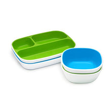 Load image into Gallery viewer, Munchkin Splash 4 Piece Toddler Divided Plate and Bowl Dining Set, Blue/Green
