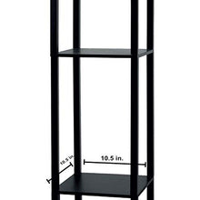 Load image into Gallery viewer, Floor Lamp with Shelves - Room Light by Lightaccents - Corner Storage Standing Bookshelf Lamp - Bedroom Light with Wooden Storage Shelves and White Cotton Linen Shade (Black)
