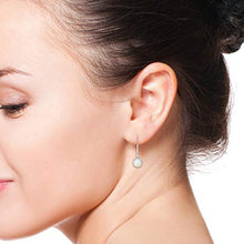 Load image into Gallery viewer, June Birthstone - Solitaire Moonstone Dangle Earrings in 14K White Gold (7mm Moonstone)

