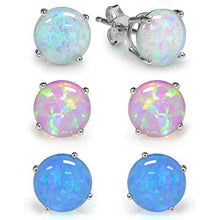 Load image into Gallery viewer, MUIBLU Sterling Silver 6mm Created Opal Stud Earrings 3 Pack Set, Hypoallergenic Fashion Jewelry

