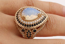 Load image into Gallery viewer, Turkish Handmade Jewelry Drop Shape Pear Cut Moonstone and Round Cut Black Onyx Topaz 925 Sterling Silver Ring Size Option
