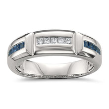 Load image into Gallery viewer, La4ve Diamonds 14k White Gold Princess-Cut Diamond &amp; Blue Sapphire Men's Wedding Band Ring (5/8 cttw, I-J, SI2-I1), Size 9.5

