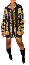 Load image into Gallery viewer, Speedle Women Sexy Anchor Printed V-Neck Long Sleeve Button Down Shirt Dress Top Black Gold
