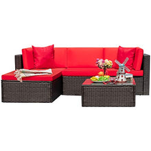 Load image into Gallery viewer, Tuoze 5 Pieces Patio Furniture Sectional Set Outdoor All-Weather PE Rattan Wicker Lawn Conversation Sets Cushioned Garden Sofa Set with Glass Coffee Table (red)
