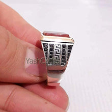 Load image into Gallery viewer, Natural Red Onyx Men's Ring, Solid 925 Sterling Silver Jewelry, Square Red Onyx Gemstone Ring, Handcrafted Silver Wedding Ring, Square Gemstone, Red Onyx Ring, Black Zircon Ring, Unisex Ring
