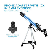 Load image into Gallery viewer, Aomekie Telescope for Adults Astronomy Beginners 700mm Focal Length 234X Magnification Travel Scope Refractor Telescopes with Adjustable Tripod 10X Phone Adapter Erect Finderscope and Carrying Bag
