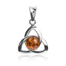 Load image into Gallery viewer, Amber Sterling Silver Round Celtic Pendant Necklace Chain 18"

