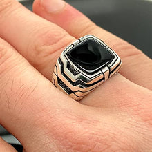 Load image into Gallery viewer, Mens Square Onyx Ring, Black Onyx Stone Ring, Modern Silver Men Ring, Signet Man Ring, 925k Sterling Silver Ring, Gift For Him
