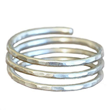 Load image into Gallery viewer, Sterling Silver Adjustable textured hammered wire wrap coil ring, thumb ring, pregnancy ring
