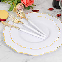 Load image into Gallery viewer, WDF 60pcs Gold Plastic Plates -Baroque White &amp;Gold Disposable Plates for Upscale Parties &amp;Wedding-including 30Plastic Dinner Plates 10.25inch,30Salad Plates 7.5inch
