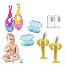 Load image into Gallery viewer, ArtJ4U Baby Toddler Toothbrush Set &amp; Banana Teether for Age 6-24 Month Silicone Infant Training Finger toothbrushes,Extra Soft Bristle for Baby Teeth &amp; Infant Gums,BPA Free(6 Pack)
