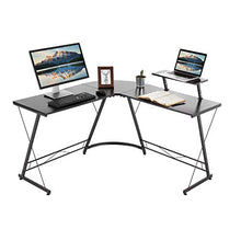 Load image into Gallery viewer, SERWALL L-Shaped Corner Desk 50.8" Computer Gaming Desk PC Table with Monitor Stand, Home Office Writing Workstation with Small Table, Space Saving- Black
