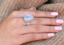 Load image into Gallery viewer, YoTreasure Rainbow Moonstone Ring Solid 925 Sterling Silver Gemstone Jewelry
