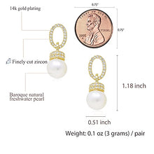 Load image into Gallery viewer, La Raffine Dangle Natural Freshwater Pearl with Zircon Circle 14K Gold Plating Earring with Stud for Women Girl Gifts Valentines/Birthday/Anniversary/Mothers Day
