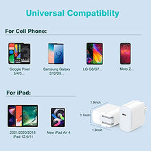 Load image into Gallery viewer, 20W USB C Charger for iPad Pro 12.9/11 inch 2021 2020 2018, iPad Mini 6, iPad Air 4, Google Pixel 6 6Pro 5 4 3 2 XL 3A 4A, LG, Galaxy, Fast Power Adapter Block, Wall Plug, Foldable, LED, 6.6ft Cable
