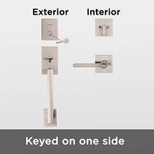 Load image into Gallery viewer, Kwikset 98180-002 San Clemente Single Cylinder Low Profile Handleset Front Door Lock with Halifax Lever featuring SmartKey Security in Satin Nickel
