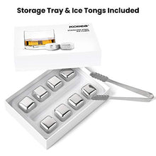 Load image into Gallery viewer, Kollea Stainless Steel Pack of 8 Reusable Ice Cubes Chilling Stones with Tongs &amp; Freezer Storage Tray for Whiskey Wine
