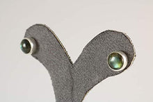 Load image into Gallery viewer, Sterling Silver 925 Natural Green-Blue 8mm Labradorite Round Stud Earrings - Labradorescence Effect
