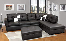 Load image into Gallery viewer, FlashBuy Sofa Sectional Sofa, L-Shape Faux Leather Sectional Sofa Couch Set with Chaise, Ottoman, 2 Toss Pillow Using for Living Room Furniture.（Black）
